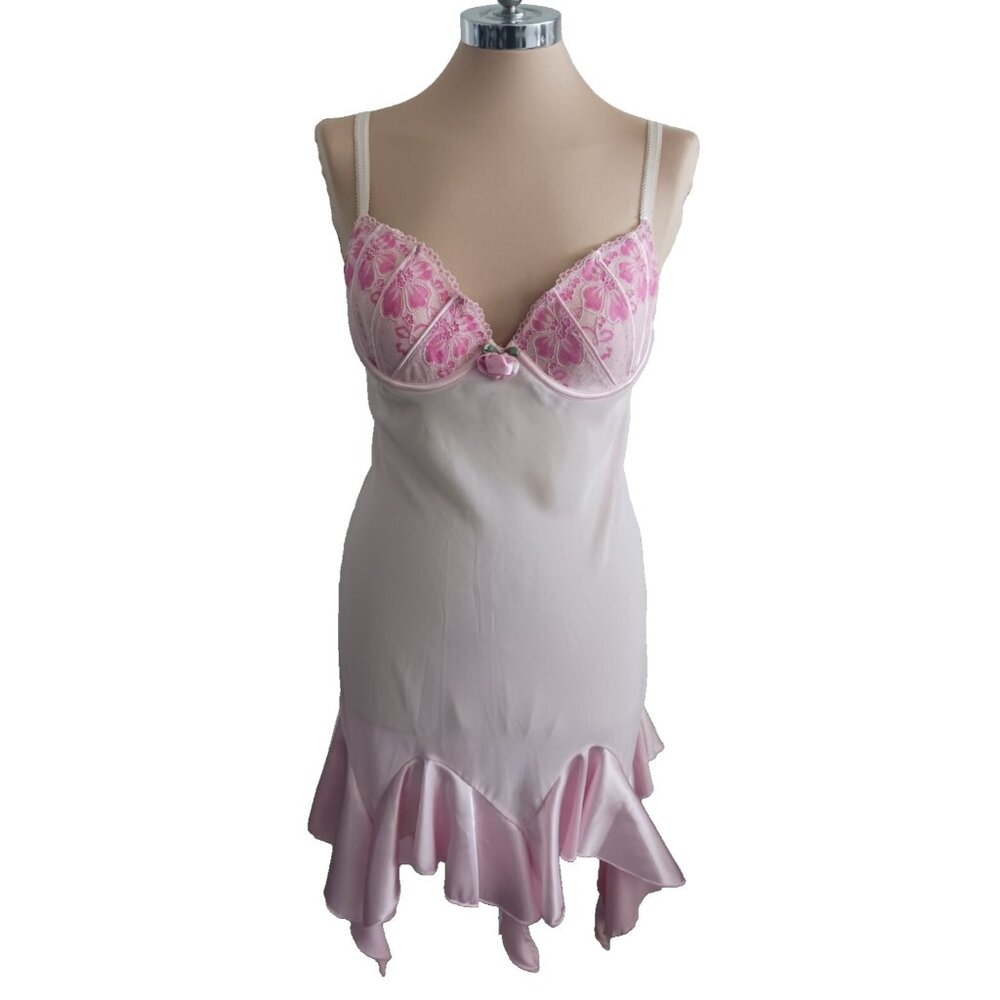 Delicates Lingerie Romantic Glamour Powder Pink  Lace Trim Nightgown